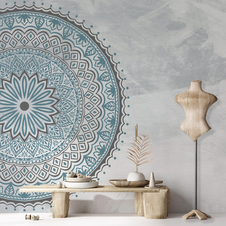 Uma mandala azul e cinzenta
