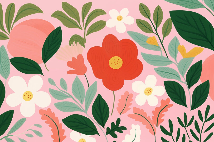 Padrão de flores e folhas