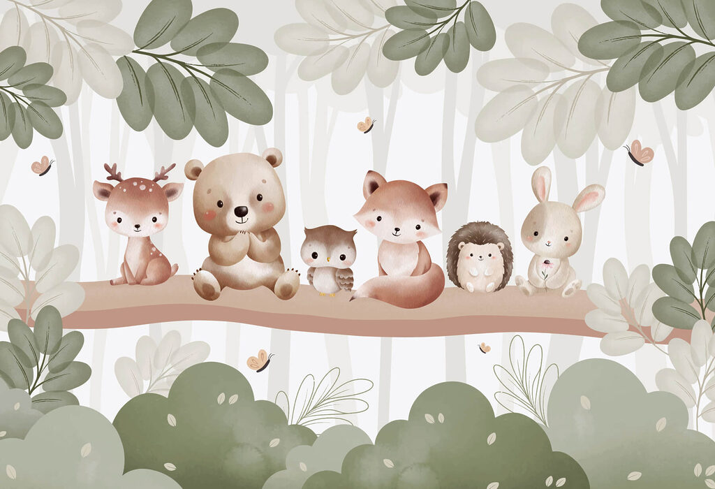 Grupo de animais num ramo de árvore Grupo de animais num ramo de árvore