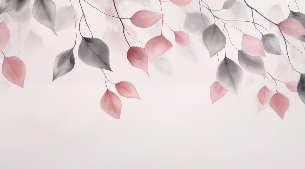 Pink and grey leaves on branches