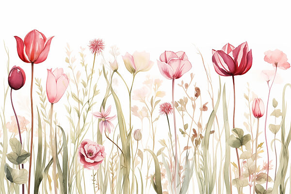 Pintura de flores e relva Pintura de flores e relva