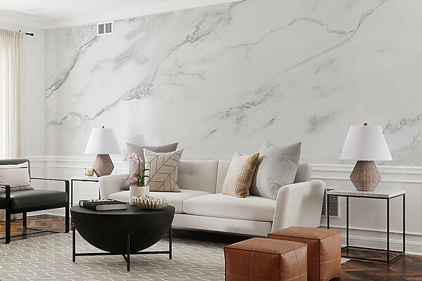 Superfície de mármore branco com veios pretos Superfície de mármore branco com veios pretos