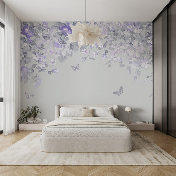 Um desenho floral com borboletas Um desenho floral com borboletas