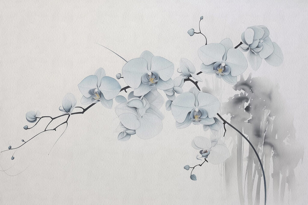 Pintura de um ramo com flores brancas Pintura de um ramo com flores brancas