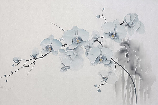 Pintura de um ramo com flores brancas Pintura de um ramo com flores brancas