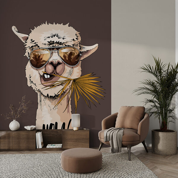 A llama wearing sunglasses and eating a palm leaf A llama wearing sunglasses and eating a palm leaf