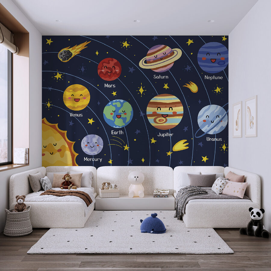 Papel de parede Desenho animado de planetas e estrelas no espaço - Image 4