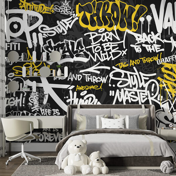 Um graffiti preto e amarelo Um graffiti preto e amarelo