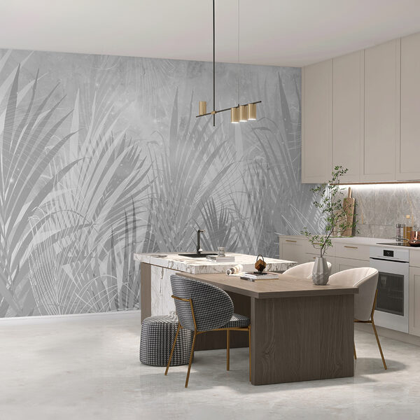Um fundo cinzento e branco com plantas Um fundo cinzento e branco com plantas
