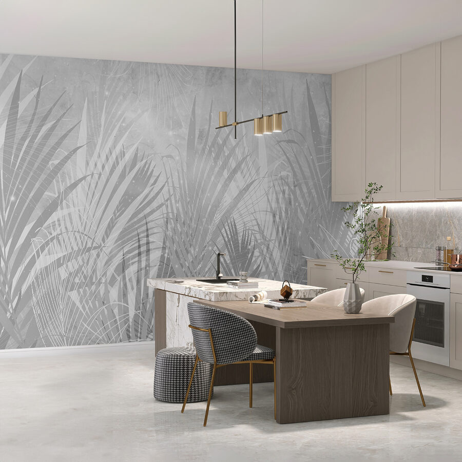 Um fundo cinzento e branco com plantas