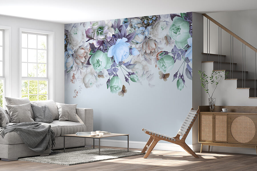 Papel de parede Arranjo floral elegante com borboletas. - Image 3