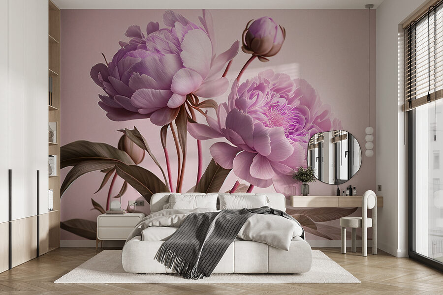 Elegantes peónias cor-de-rosa em suave floração.