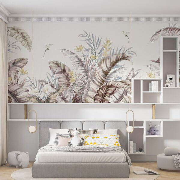 Uma pintura de plantas tropicais e aves Uma pintura de plantas tropicais e aves