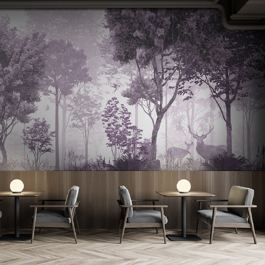 Uma imagem a roxo e branco de árvores e plantas Uma imagem a roxo e branco de árvores e plantas