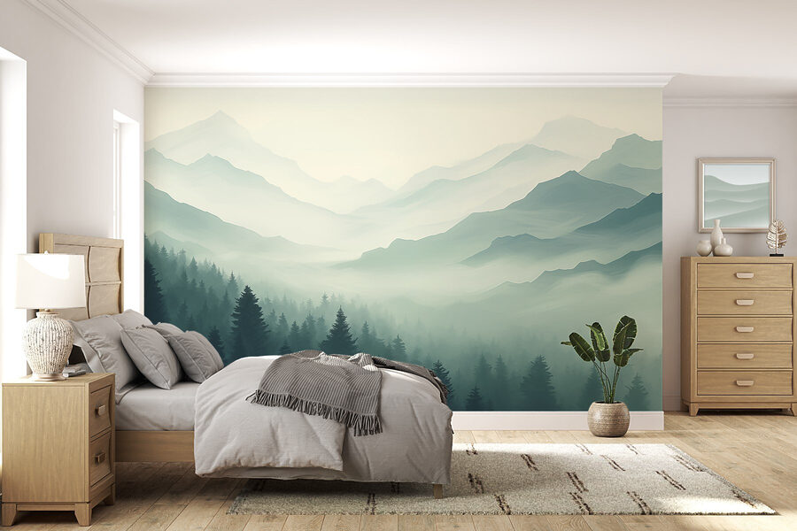 Papel de parede Paisagem de montanha com nevoeiro e árvores - Image 3