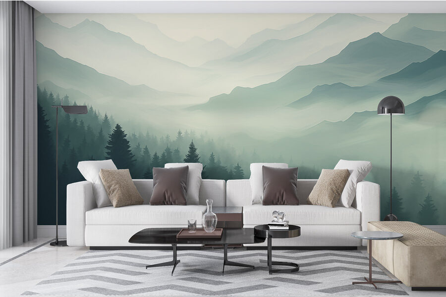 Papel de parede Paisagem de montanha com nevoeiro e árvores - Image 4