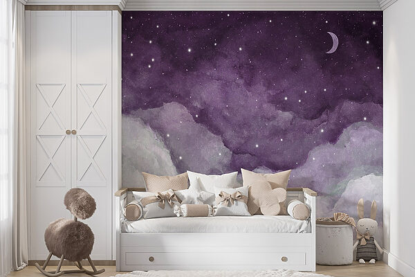 Um céu púrpura com nuvens e estrelas Um céu púrpura com nuvens e estrelas
