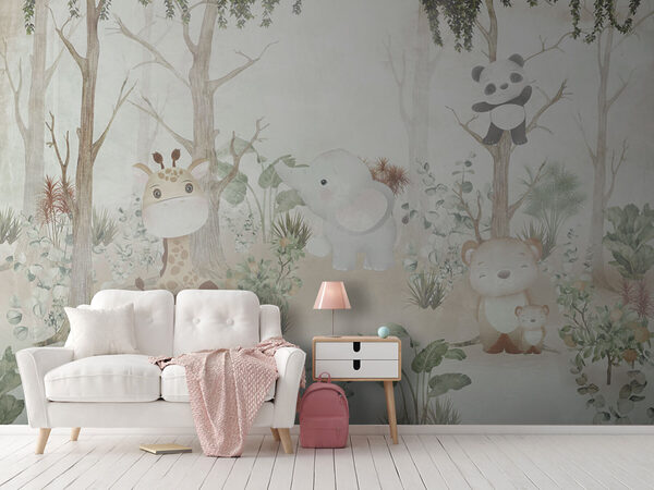 Papel de parede com animais na floresta Papel de parede com animais na floresta