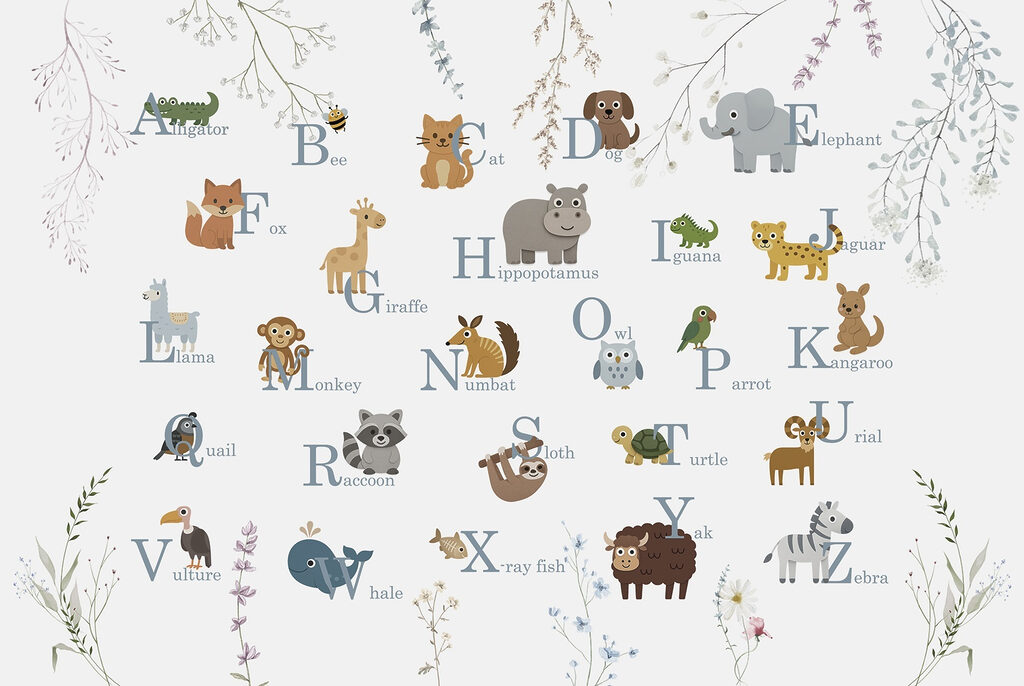 Grupo de animais com letras Grupo de animais com letras