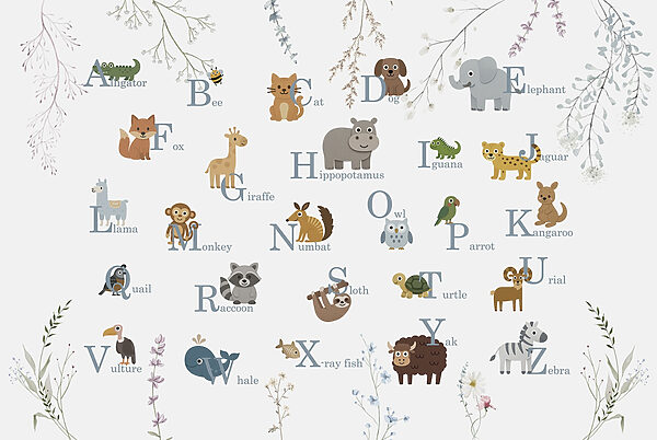 Grupo de animais com letras Grupo de animais com letras