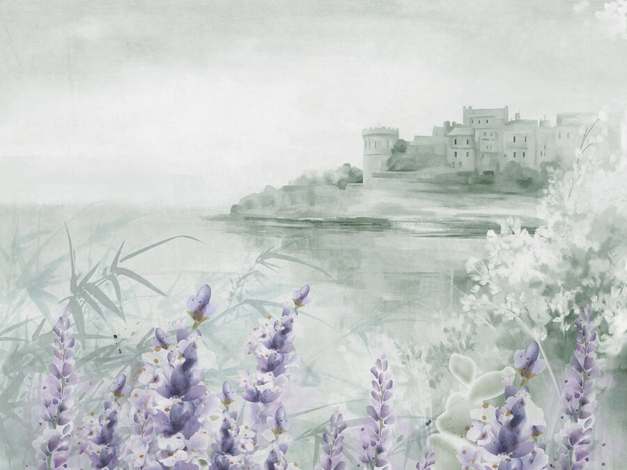 Pintura a aguarela de um castelo e flores Pintura a aguarela de um castelo e flores