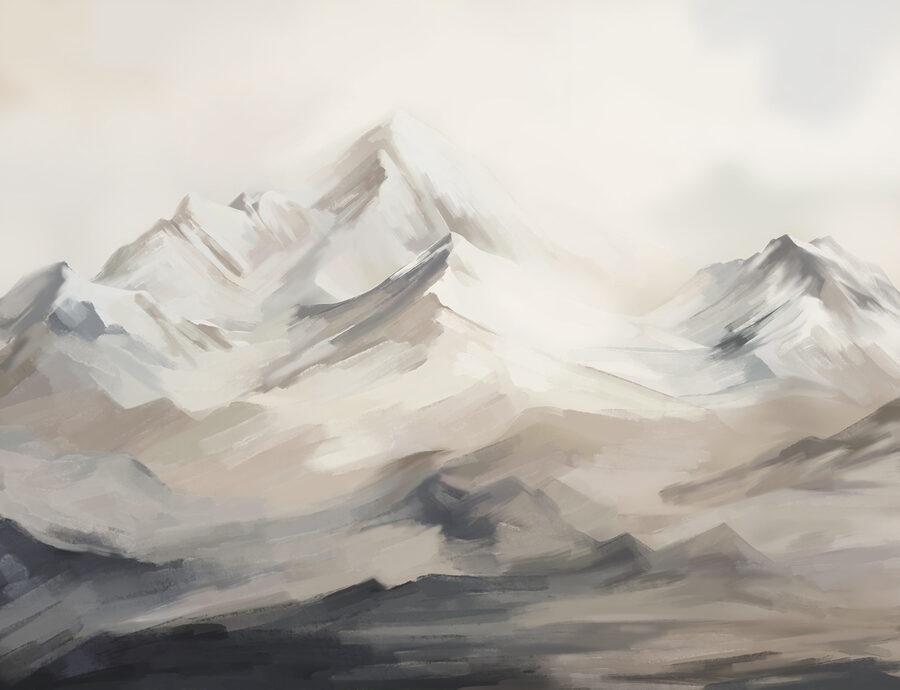 Pintura de uma cadeia de montanhas