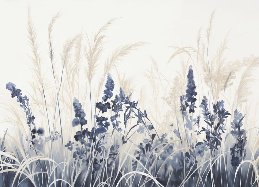 Pintura de flores e relva