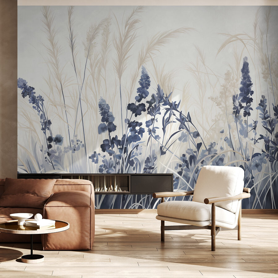 Pintura de flores e relva