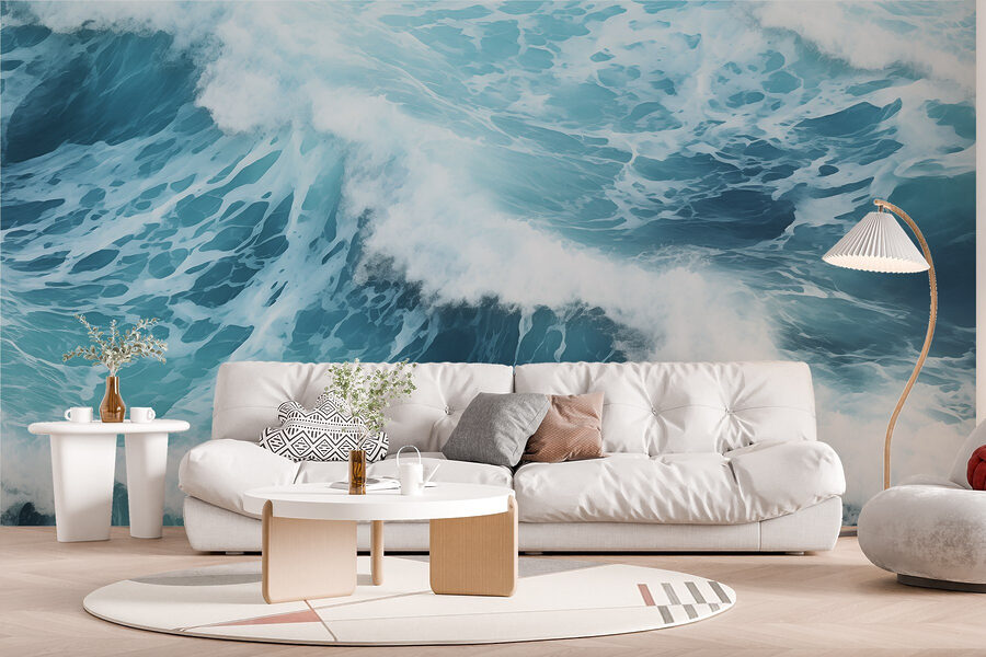 Papel de parede Ondas a bater ondas com espuma branca e espumosa