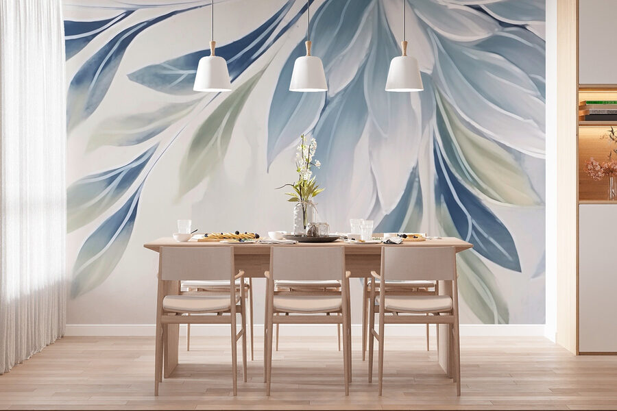 Folhas elegantes em cores suaves.