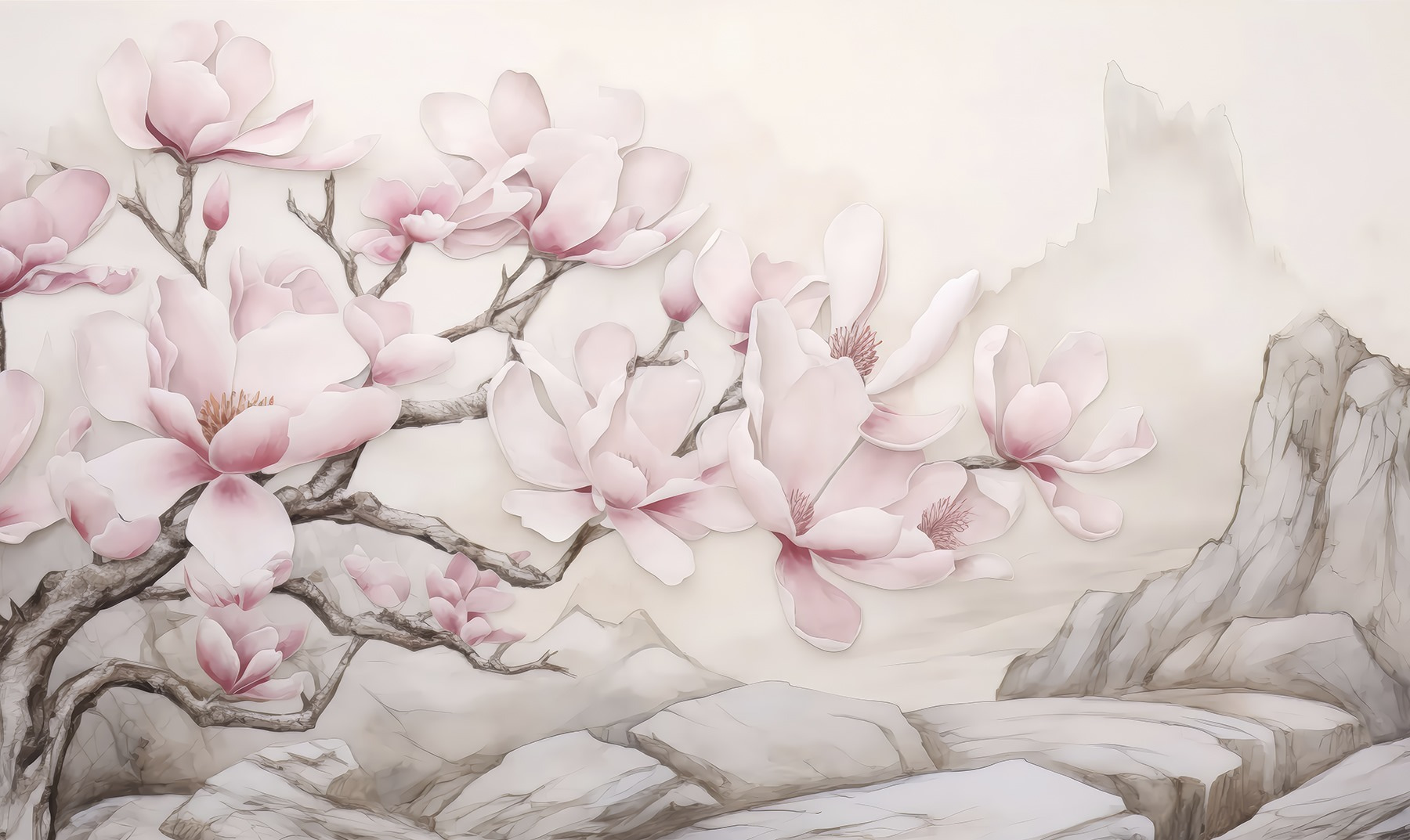 Painting of a tree with pink flowers Painting of a tree with pink flowers