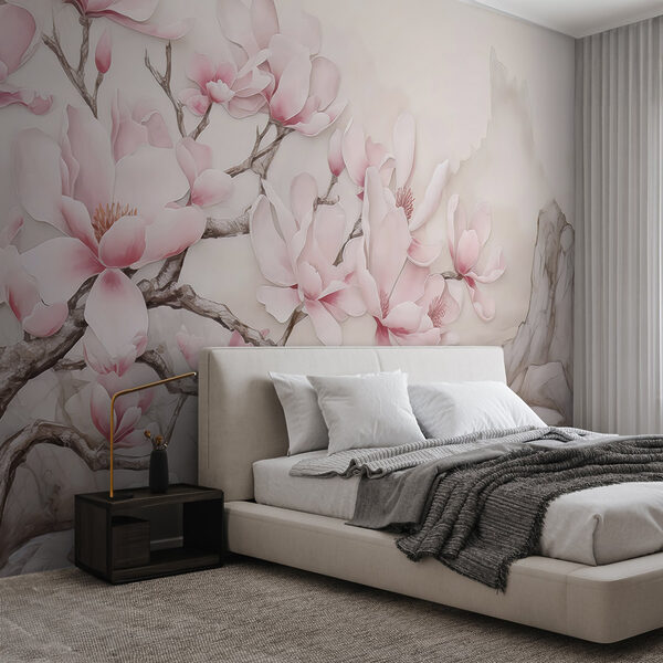 Pintura de uma árvore com flores cor-de-rosa Pintura de uma árvore com flores cor-de-rosa