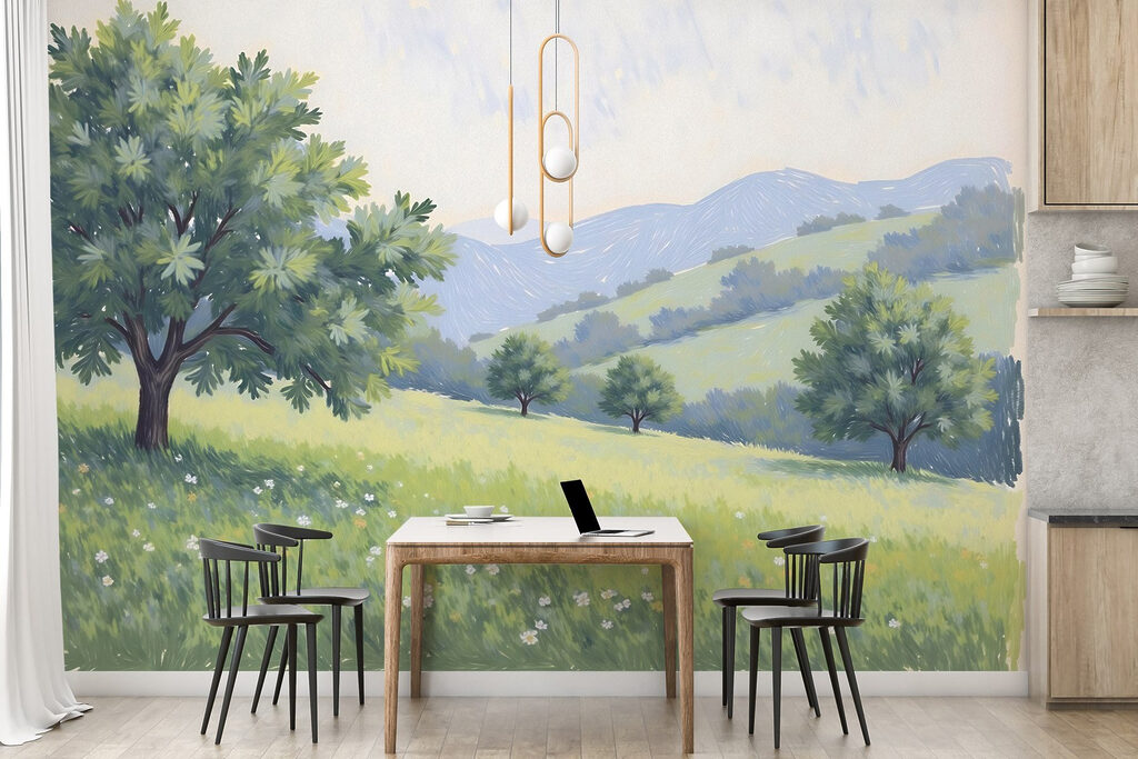 Landscape with trees and hills Landscape with trees and hills