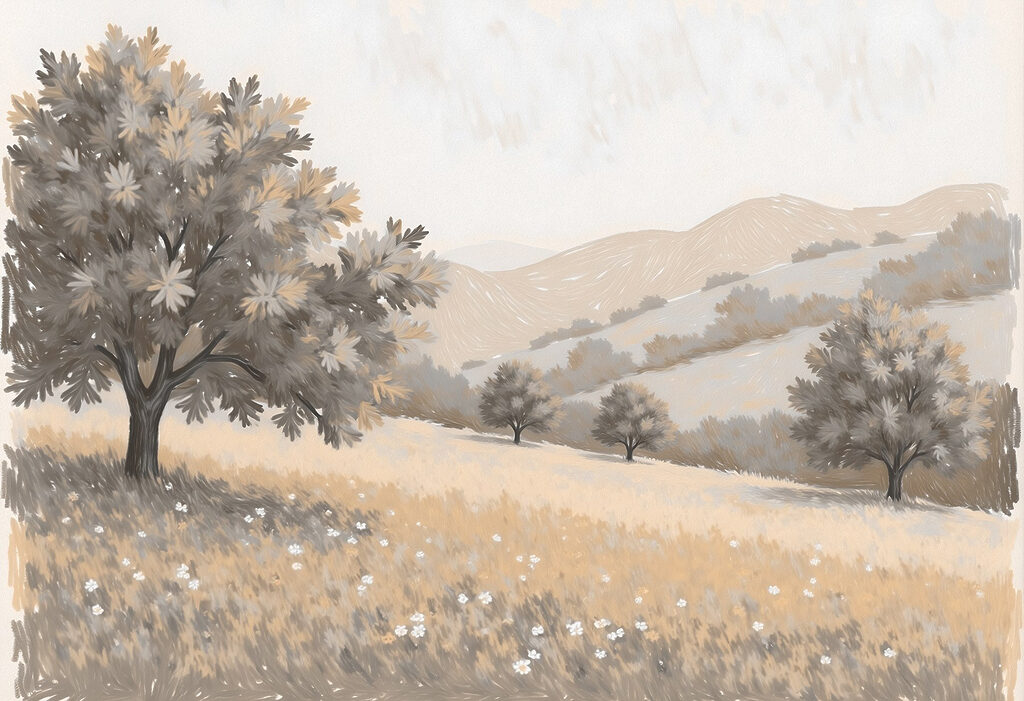 Paisagem com árvores e colinas Paisagem com árvores e colinas