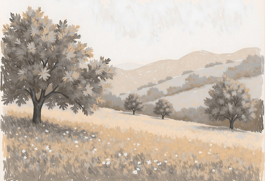 Paisagem com árvores e colinas Paisagem com árvores e colinas