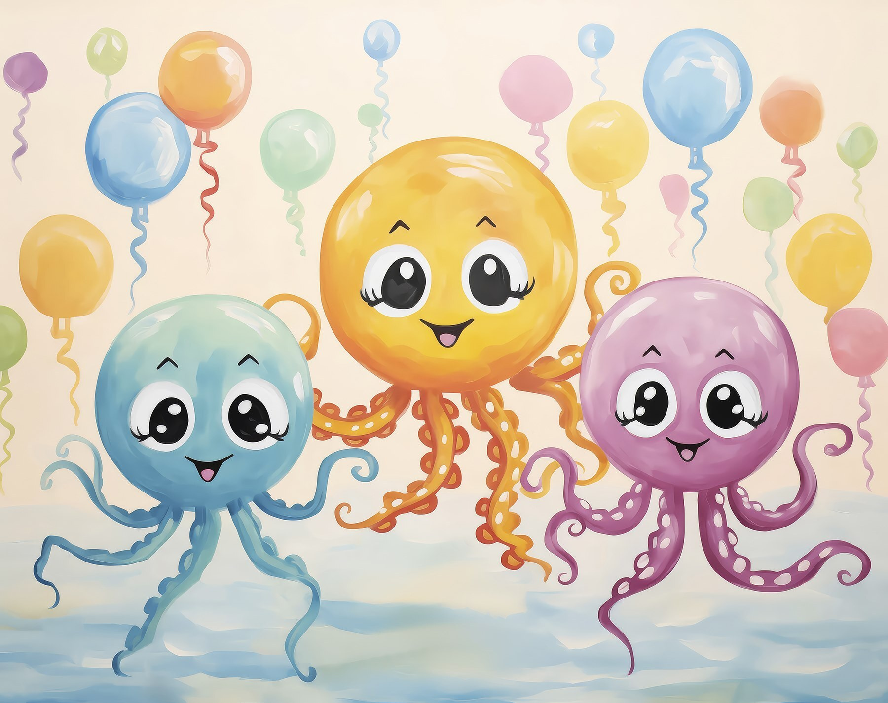 Group of octopuses with balloons Group of octopuses with balloons