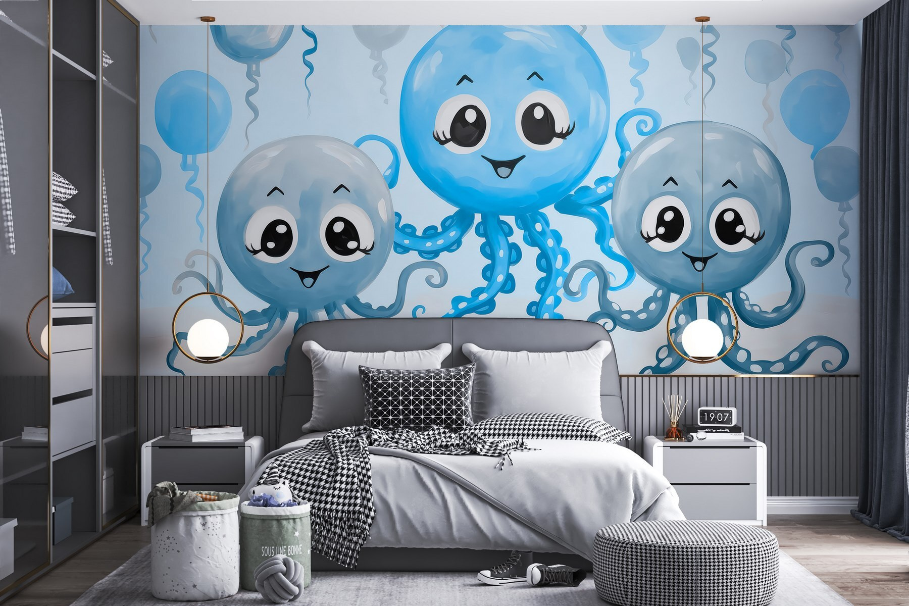 Group of octopuses with balloons Group of octopuses with balloons