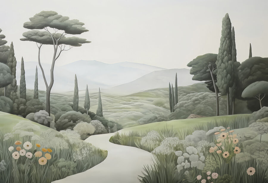 Paisagem com um caminho e árvores Paisagem com um caminho e árvores