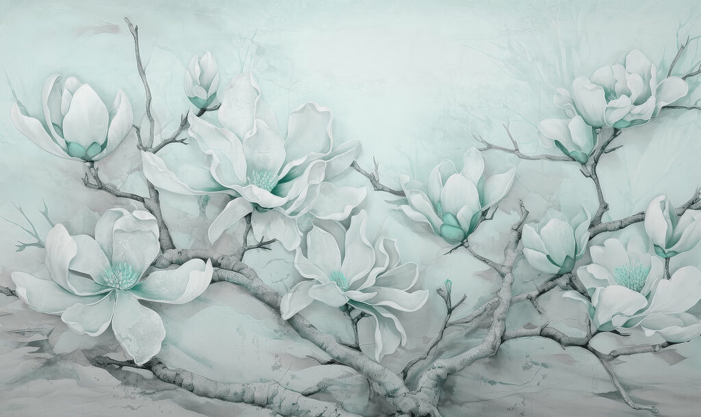 Pintura de flores brancas num ramo Pintura de flores brancas num ramo