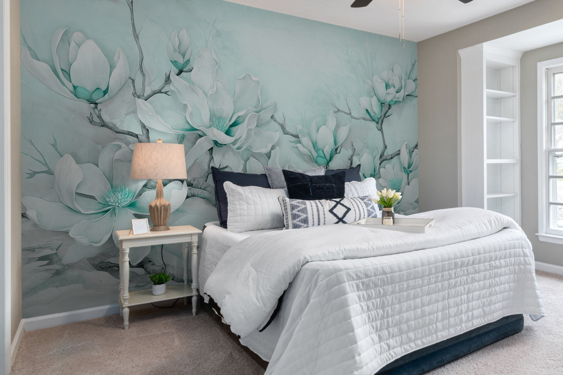 Painting of white flowers on a branch