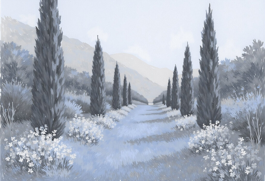 Paisagem com árvores e flores Paisagem com árvores e flores