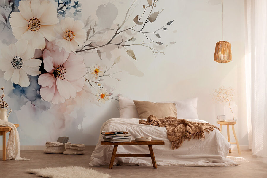 Pintura de flores sobre um fundo branco
