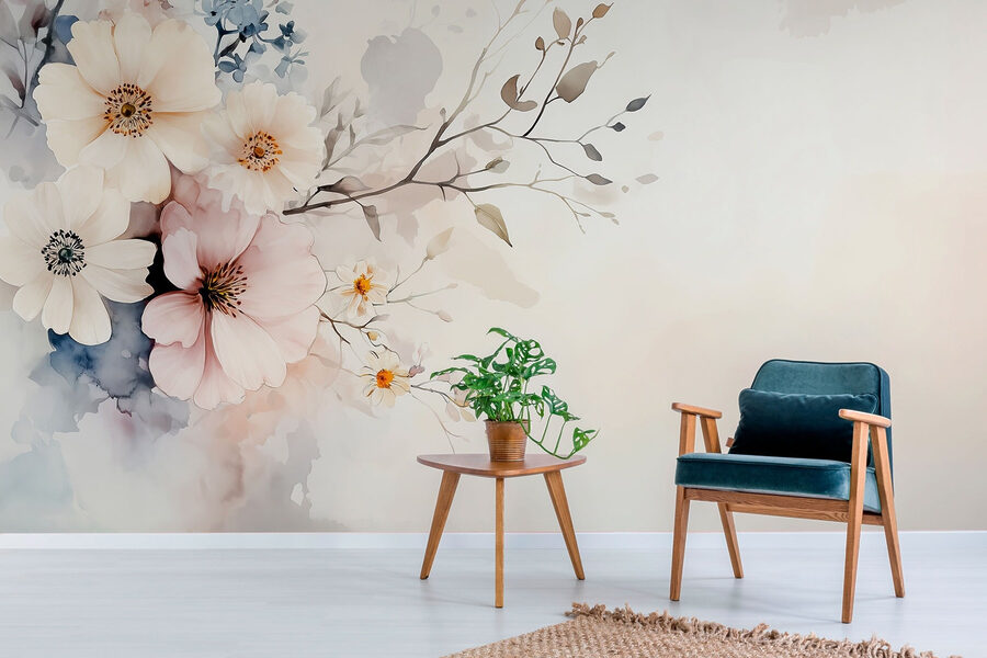 Pintura de flores sobre um fundo branco