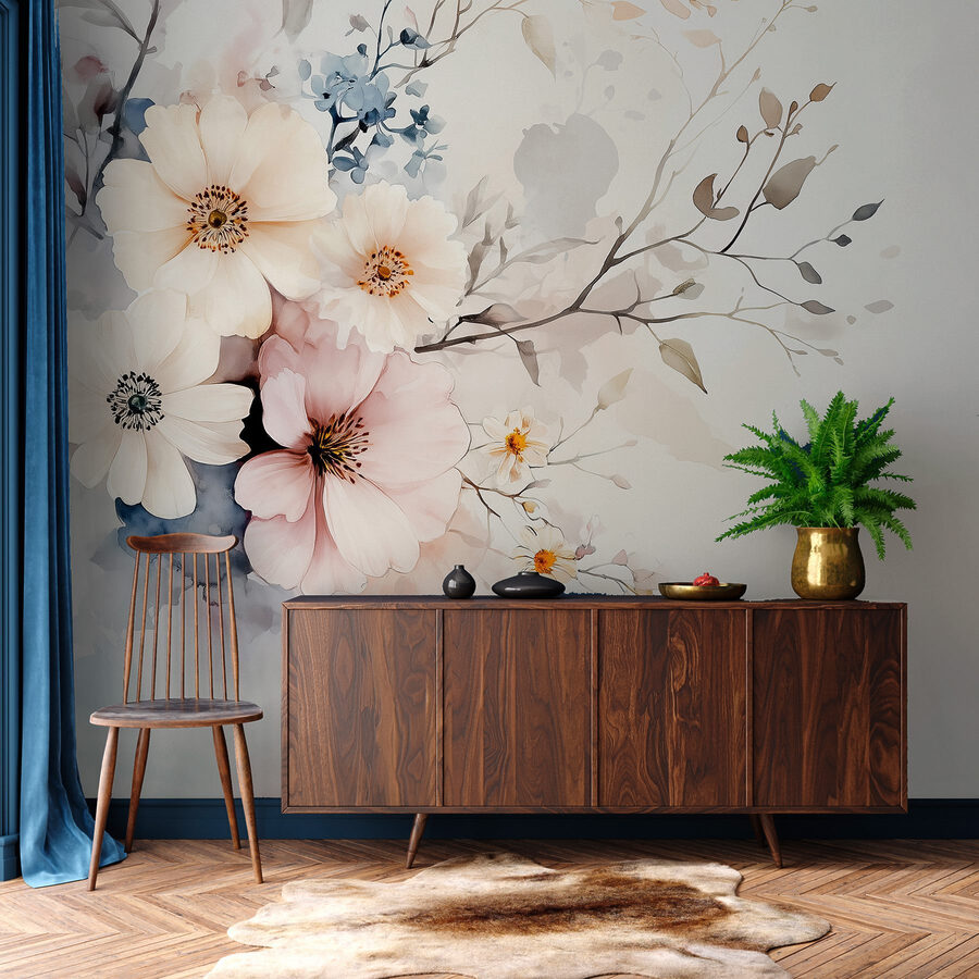 Pintura de flores sobre um fundo branco