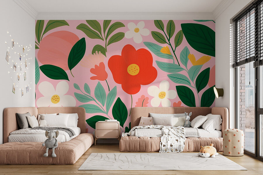 Padrão de flores e folhas