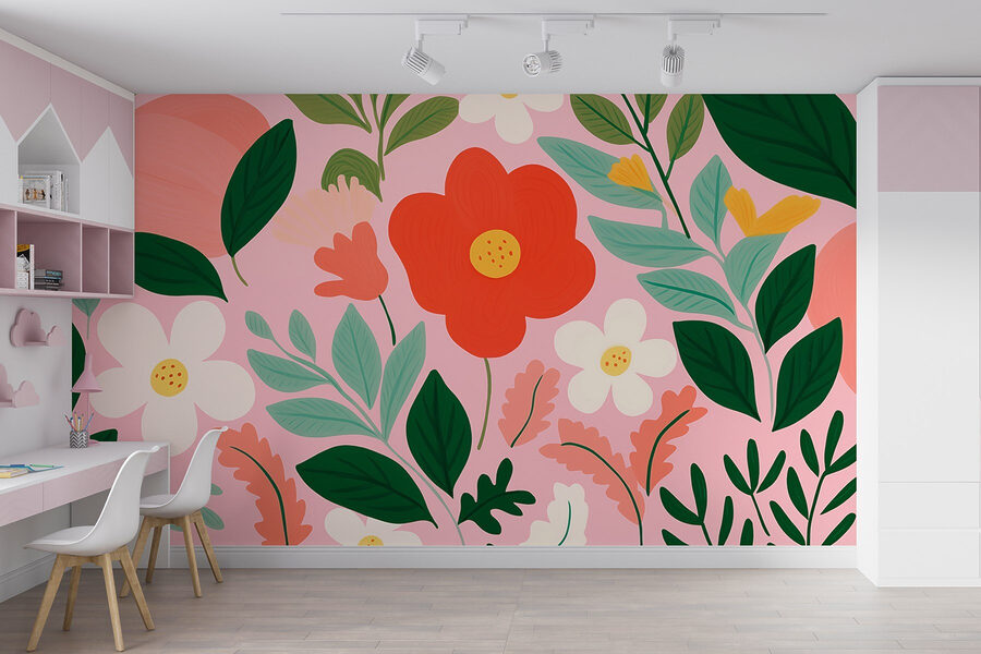 Padrão de flores e folhas