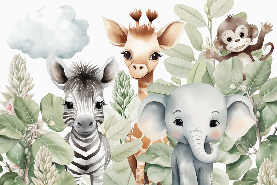 Grupo de animais com folhas