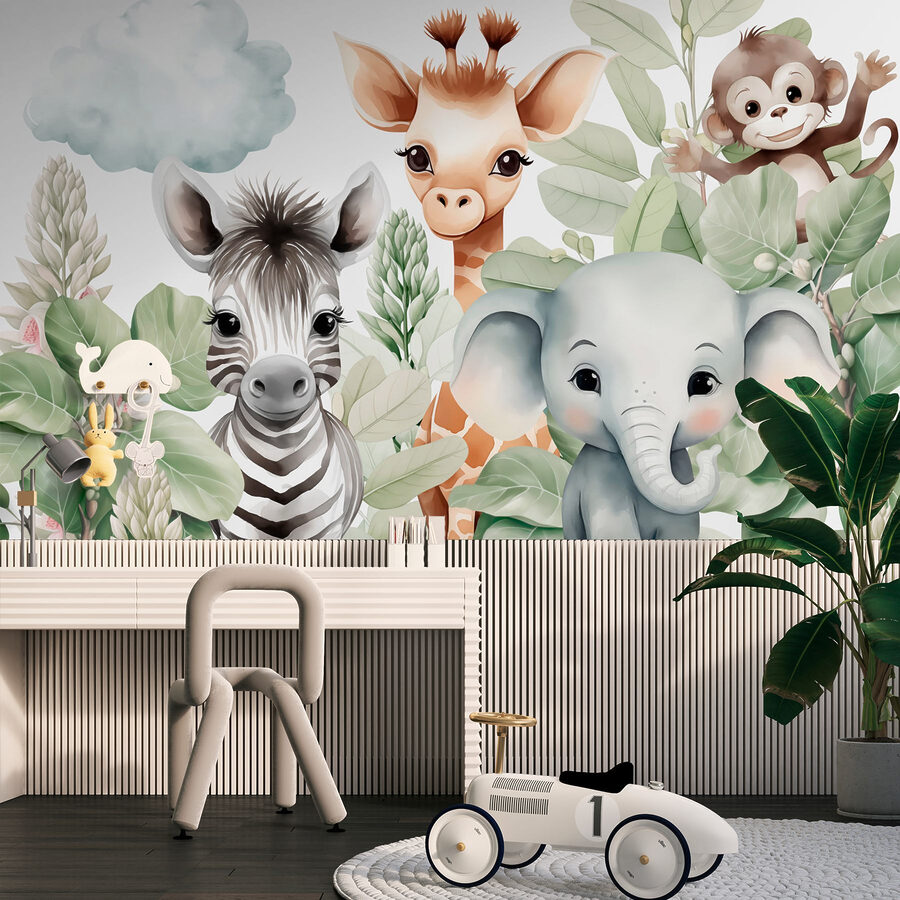 Grupo de animais com folhas