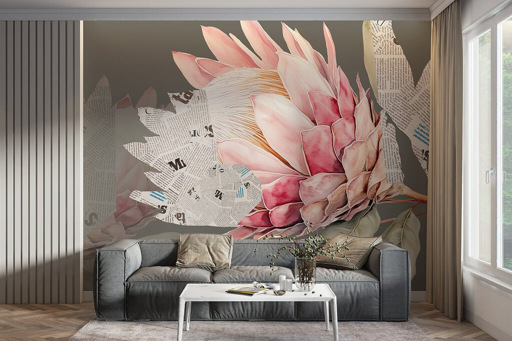 Flower with leaves and a newspaper Flower with leaves and a newspaper