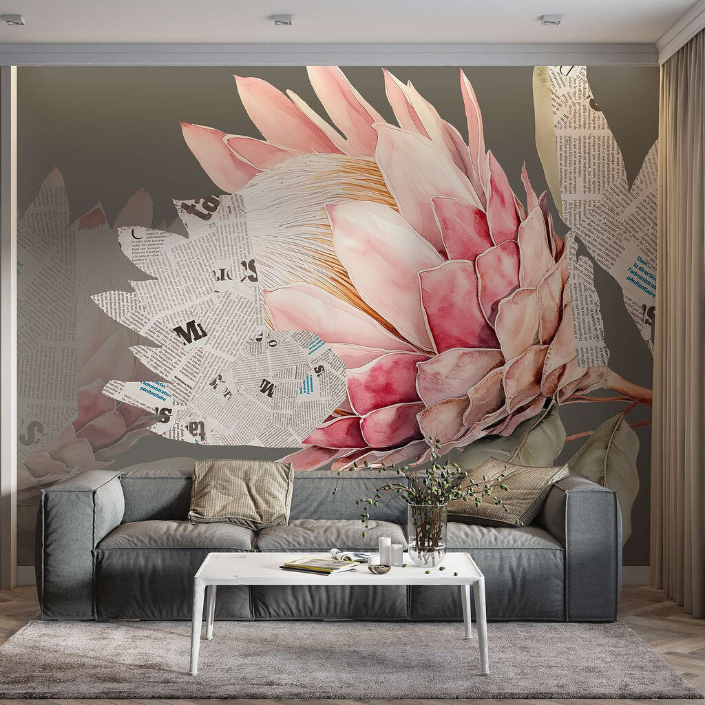 Flower with leaves and a newspaper Flower with leaves and a newspaper